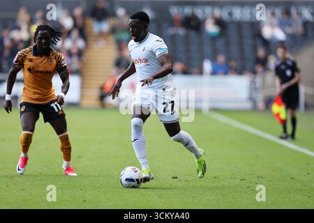 Swansea, Großbritannien. September 2025. Zeidane Inoussa aus Swansea City in Aktion. EFL Skybet Meisterschaftsspiel, Swansea City gegen Hull City im Stadion Swansea.com in Swansea, Wales am Samstag, den 13. September 2025. Dieses Bild darf nur für redaktionelle Zwecke verwendet werden. Nur redaktionelle Verwendung, Bild von Andrew Orchard/Alamy Live News Stockfoto
