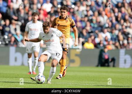 Swansea, Großbritannien. September 2025. Goncalo Franco aus Swansea City (17) in Aktion. EFL Skybet Meisterschaftsspiel, Swansea City gegen Hull City im Stadion Swansea.com in Swansea, Wales am Samstag, den 13. September 2025. Dieses Bild darf nur für redaktionelle Zwecke verwendet werden. Nur redaktionelle Verwendung, Bild von Andrew Orchard/Alamy Live News Stockfoto