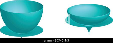 Zwei Tassen und Untertassen aus türkisfarbener Keramik auf weißem Hintergrund Stock Vektor