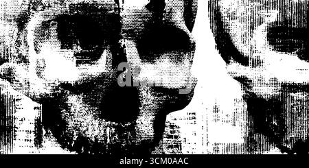 Nahtloses Grunge-Skull-Muster mit Halbtonschattierung für kantiges Design. Stock Vektor