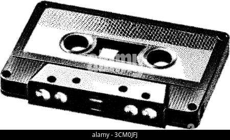 Kompakte Retro-Kassette im Vintage-Halbtonstil für nostalgische Designprojekte. Stock Vektor