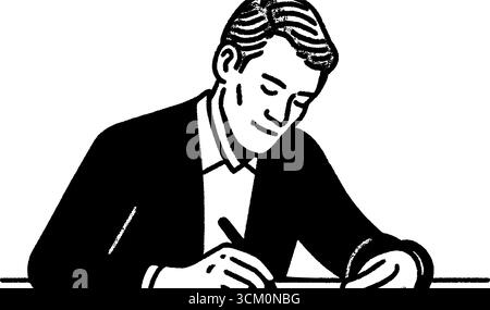 Geschäftsmann analysiert Immobilienprojekt mit Stift- und Papierskizze. Stock Vektor