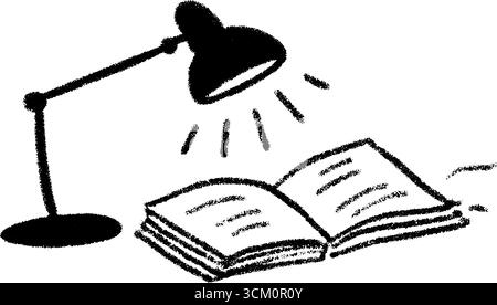 Schreibtischleuchte zur Beleuchtung eines offenen Lehrbuchs für Lernthemen und Lernthemen. Stock Vektor