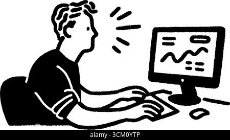 Buchhalter, der Finanztabellenkalkulationen mit Computer im künstlerischen Skizzendesign analysiert. Stock Vektor