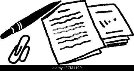 Handgezeichnete Berichtskarte mit Stift- und Büroklammerdesign für Bildungsthemen. Stock Vektor