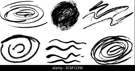 Abstrakte Skizze von Spritzwellen und Welligkeitskreisen mit strukturierten Mustern. Stock Vektor