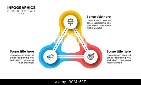 Infografik-Vorlage mit Symbolen und 3 Optionen oder Schritten. Dreieck. Kann für Workflow-Layout, Diagramm, Banner, webdesign verwendet werden. Vektorgrafik Stock Vektor