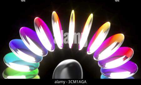 Farbige runde Glaslinsen auf schwarzem BG 3D-Rendering Stockfoto