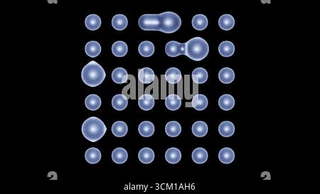 Metaballs aus blauem Hochglanzglas auf schwarzem BG 3D-Rendering Stockfoto