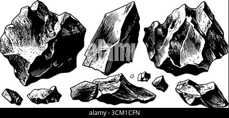 Vintage-Gravur von Glasscherben und gezackten Kanten für künstlerisches Design. Stock Vektor