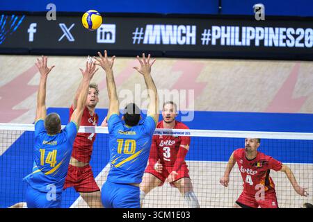 Quezon City, Manila, Philippinen. September 2025. Ukraine gegen Belgien in der Pool-Phase während der FIVB Herren-Volleyball-Weltmeisterschaft 2025 in Manila, Philippinen. Belgien gewinnt das Spiel in drei Reihen. (Kreditbild: © Jayne Russell/ZUMA Press Wire) NUR REDAKTIONELLE VERWENDUNG! Nicht für kommerzielle ZWECKE! Stockfoto
