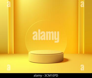 Minimalistische gelbe 3D-Podiumsszene mit kreisförmigem Hintergrund und Studiobeleuchtung für Produktpräsentationen, Mockup und Ausstellungsprojekte, die eine Stock Vektor