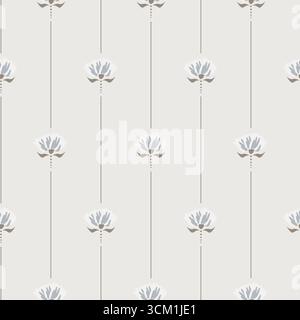 Blumenmuster cremeblau mit Linien Hintergrund Wiesenblumen. Bauernhaus mit einfacher Kulisse und winzigem, großmümillenialem Blumenstil Stock Vektor