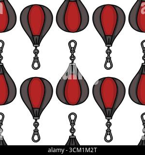 Nahtloses Vektormuster mit stilvollen roten und grauen Speedtaschen, die an Ketten hängen, perfekt für Boxmotive oder Sportbekleidung. Stock Vektor