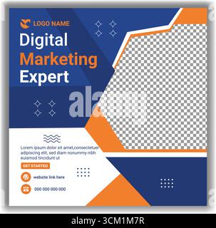 Editierbarer Marketing-Experte Social Media Post-Vorlage | Modern Corporate Business Promotion Banner in Blau und Orange Vektor Design Stock Vektor