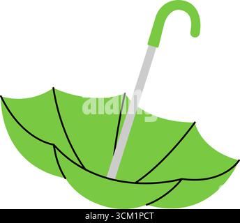 Grüner, umgedrehter Schirmvektor, minimalistisches Sonnenschirmsymbol mit klarem Design für kreative Grafiken und Dekorationen Stock Vektor