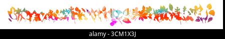 Langes horizontales Banner und Hintergrund mit herbstfarbenen Blättern. Handgezeichnet. Nicht AI, Vektorillustration Stock Vektor