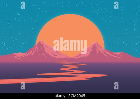 Sonnenuntergang Gebirgslandschaft Vektor-Illustration. Stock Vektor