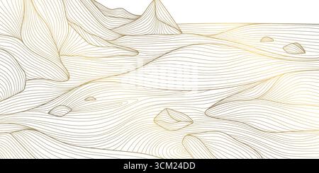 Abstrakte Vektor-Illustration mit fließenden Linien Wellenmuster inspiriert von orientalischen Landschaften, Meer, Berg, modernem minimalem Stil. Japanisch, Chinesisch Stock Vektor