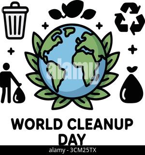 Illustrationen zum Weltreinigungstag für Umweltbewusstsein und Erdschutzkonzept Stock Vektor