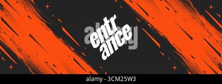 Abstrakter und dynamischer Sport-Hintergrund mit orangefarbenen Pinselstrichen mit Grunge-Texturen auf dunklem Hintergrund. Für Turnier, Sport, Rennen Stock Vektor