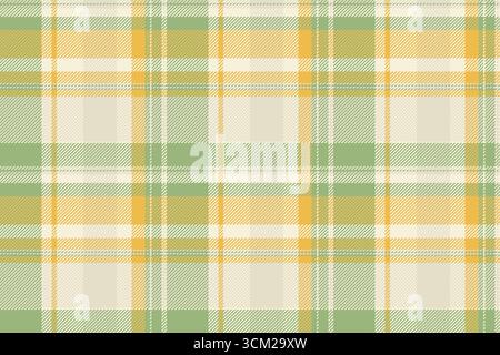 Vorhangstoff-Check-Schottenmuster, vertikale Hintergrund-Vektor-Textur. Nahtloses, kariertes Textilmuster auf der Vorderseite in grünen und hellen Farben. Stock Vektor