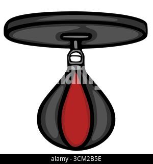 Eine Vektorillustration eines an einer Deckenhalterung hängenden Speed Bag mit einem auffälligen Kontrast von Dunkelgrau und kräftigem Rot, ideal für sportliche Themen Stock Vektor