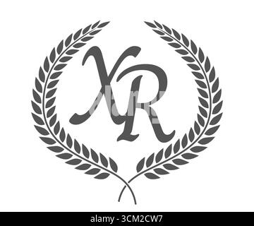 Anfangsbuchstaben X und R, XR-Monogramm-Logo mit Lorbeerkranz. Luxuriöses Emblem mit Kalligraphie-Schriftart. Stock Vektor