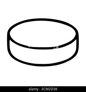Eine Vektorillustration eines Eishockeypucks, dargestellt in einem minimalistischen Schwarz-weiß-Stil mit auffälligen Umrissen, geeignet für sportliche Designs oder Ikonen Stock Vektor