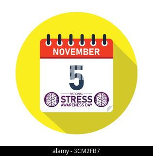 Nationaler Stressbewusstseinstag 5. November Kalendergrafik. Banner für Post in sozialen Medien. Vektorabbildung Stock Vektor