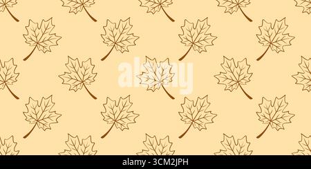 Nahtloses Linienmuster mit Ahornblättern im Herbst. Konturierter Herbstdruck. Hintergrund des Vektors für dünne Linien. Stock Vektor