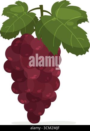 Ein Haufen lila Trauben mit grünen Blättern Stock Vektor