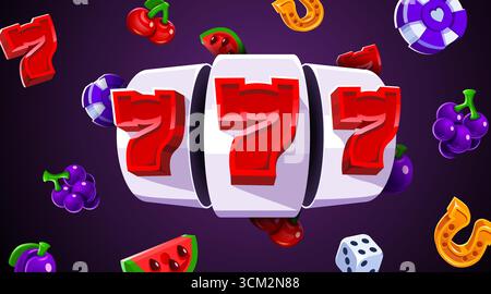 Spielautomat gewinnt den Jackpot. 777 großes Win-Konzept. Casino Jackpot. Vektorgrafik Stock Vektor