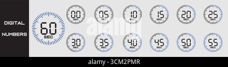 Digitale Zahlen Timer, Uhr, Stoppuhr isolierte Symbole. Markieren Sie die Garzeit. Vektorabbildung Stock Vektor