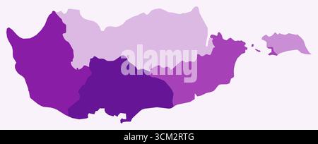 Karte von Zypern mit Regionen. Nur eine einfache Ländergrenzkarte mit regionaler Aufteilung. Lila Farbpalette. Stock Vektor