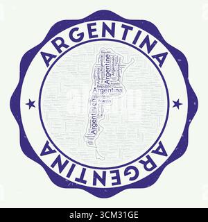 Argentinien-Logo. Schönes Landabzeichen mit Wortwolke in Form von Argentinien. Rundes Emblem mit Ländername. Hervorragende Vektorillustration. Stock Vektor