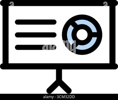 Dieses Symbol zeigt eine Präsentationstafel mit einem Tortendiagramm und Aufzählungspunkten – ideal für Geschäftsberichte, Statistikpräsentationen und Datenvisualisierungen Stock Vektor