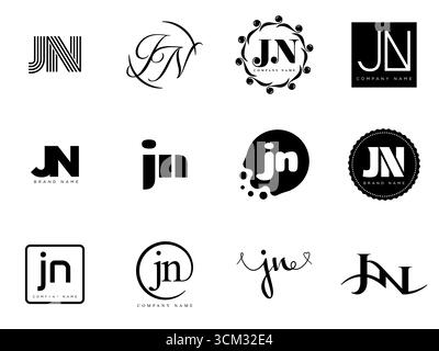 Unternehmensvorlage für das JN-Logo. Buchstaben j und n. Setzen Sie mit Designelementen verschiedene klassische Serifenschriftarten und modernen, auffälligen Text. Anfängliche Schriftart Stock Vektor