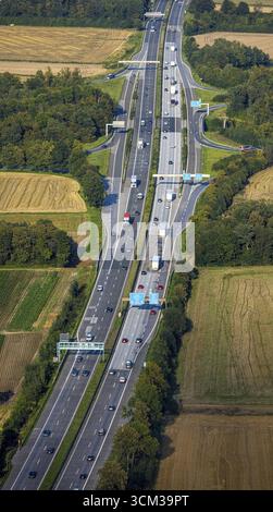 Luftaufnahme, Autobahndreieck Werl, Autobahn A44 bis Autobahn A445, Werl, Werl-Unnaer Boerde, Nordrhein-Westfalen, Deutschland, Auffahrt, Ausfahrt, Autobahn Stockfoto
