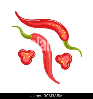Rote heiße Pfeffervektorillustration mit glänzenden Paprika, kräftigen Verläufen, sauberen Vektorformen, lebendigen roten Tönen und einem frischen, würzige Ästhetik für B Stock Vektor