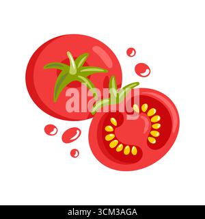 Lebendige Tomatenvektor-Illustration mit glänzend roter Haut, subtilen Highlights und klaren geschwungenen Linien für modernes, frisches Design. Hoher Kontrast, scala Stock Vektor