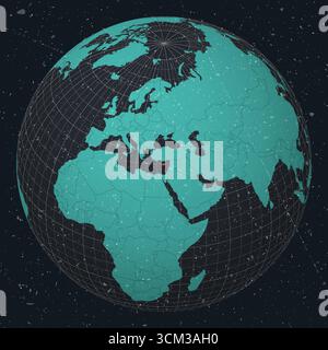 Republik Zypern auf Globe. Vintage-Look mit zerkratzter Grunge-Textur. Länderansicht auf der Weltkarte in dunklem Anthrazit Türkis. Stock Vektor