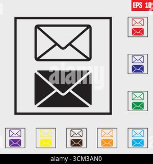 Symbolgruppe für Briefumschlag. Symbolgruppe für Benachrichtigung, Nachricht oder E-Mail-Vektor. Webschaltflächen für den Umschlag des Newsletters. Schließen Sie das Vektorsymbol des E-Mail-Buchstabens Stock Vektor