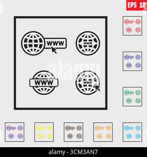 Symbol „Website Besuchen“. Vektor-www-Symbolgruppe. Rufen Sie unser Website-Schild auf. Symbol für den Webzugriff. Online-Website-Symbolblatt. Stock Vektor