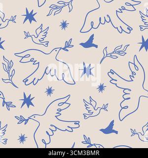 Nahtlose Muster Lineart Tauben Vögel Natur minimalistische Tapete mit abstraktem Muster Stock Vektor