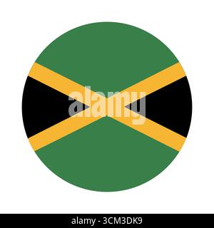 Runde Taste der Flagge von Jamaika. Jamaika Flaggenkreis-Abzeichen. Kingston-Symbol. Stock Vektor