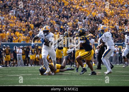 September 2025, Morgantown, WV, USA: 13. September 2025: Malachi Thomas während der West Virginia University Mountaineers (WVU) vs University of Pittsburgh Panthers in Morgantown, WV im Milan Puskar Stadium. Bradley Martin/scheinbare Media Group (Kreditbild: © AMG/AMG Via ZUMA Press Wire) NUR REDAKTIONELLE VERWENDUNG! Nicht für kommerzielle ZWECKE! Stockfoto