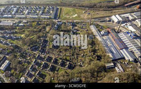 Luftaufnahme, geplante Wohnsiedlung am Ruhrort auf ehemaligem Kleingartengrundstück im Stadtteil Dahlhausen in Bochum, Ruhrgebiet, Nordrhein-W Stockfoto