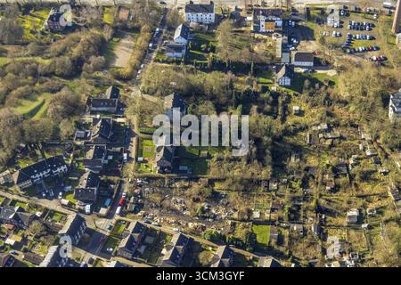 Luftaufnahme, geplante Wohnsiedlung am Ruhrort auf ehemaligem Kleingartengrundstück im Stadtteil Dahlhausen in Bochum, Ruhrgebiet, Nordrhein-W Stockfoto