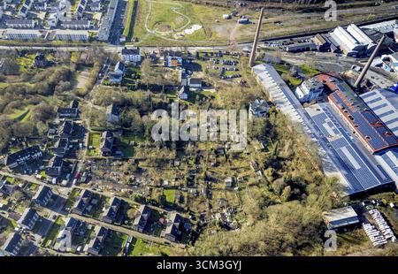 Luftaufnahme, geplante Wohnsiedlung am Ruhrort auf ehemaligem Kleingartengrundstück im Stadtteil Dahlhausen in Bochum, Ruhrgebiet, Nordrhein-W Stockfoto